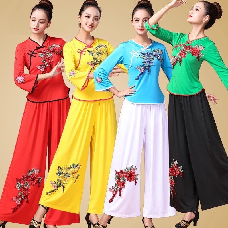 民族风广场舞蹈服装新款女传统刺绣花健身表演出团队服秧歌服套装