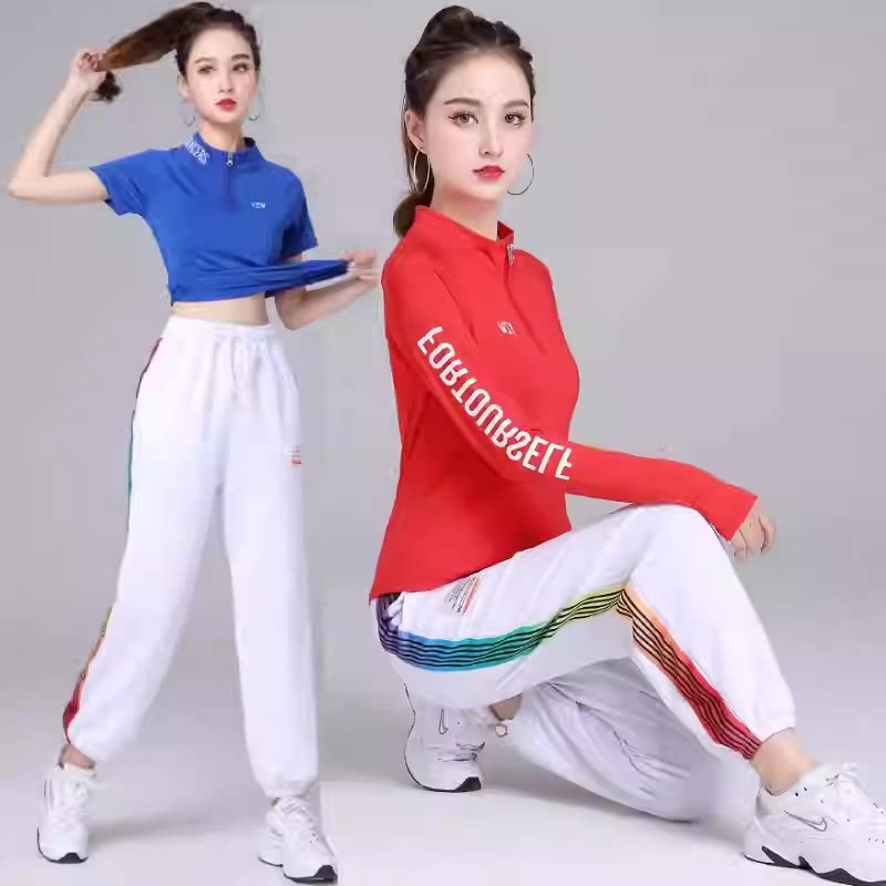 新款休闲运动服套装女春秋长袖健身跳操团队服体操健走广场舞服装