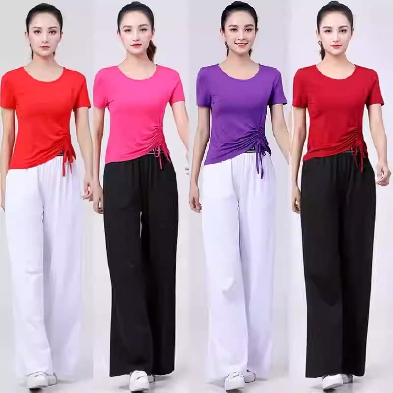 新款短长袖休闲运动服套装阔腿裤广场舞服装团队服比赛健身舞蹈服