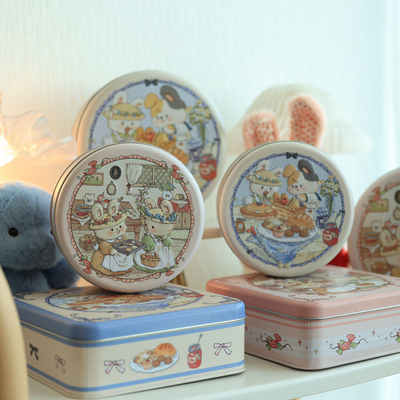 手绘插画小兔子马口铁烘焙屋