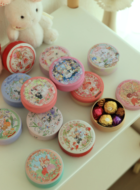 Bunny lulu婚礼红色小兔子新人喜糖盒子马口小铁盒圆形鼓罐糖果盒