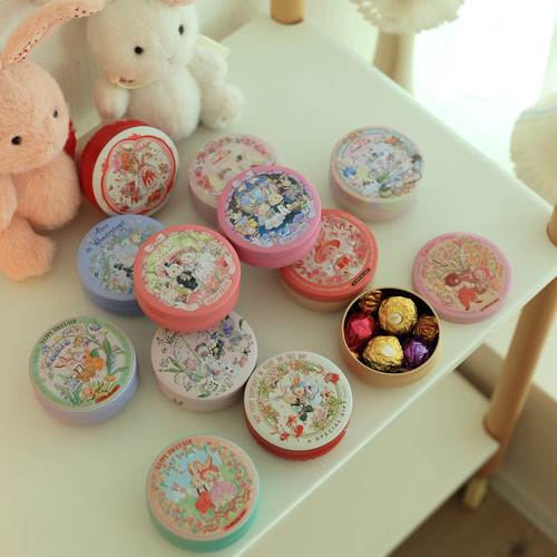 原创手绘插画马口铁喜糖盒子