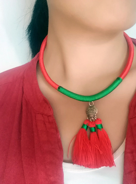 民族风手工流苏项圈复古锁骨链