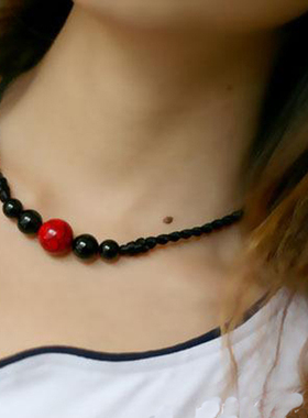 甜美风玛瑙复古撞色可调节锁骨链