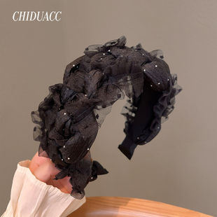 2024新款 超仙法蕾丝耳边网纱压发宽边头箍女 发箍女高级感洋气时尚