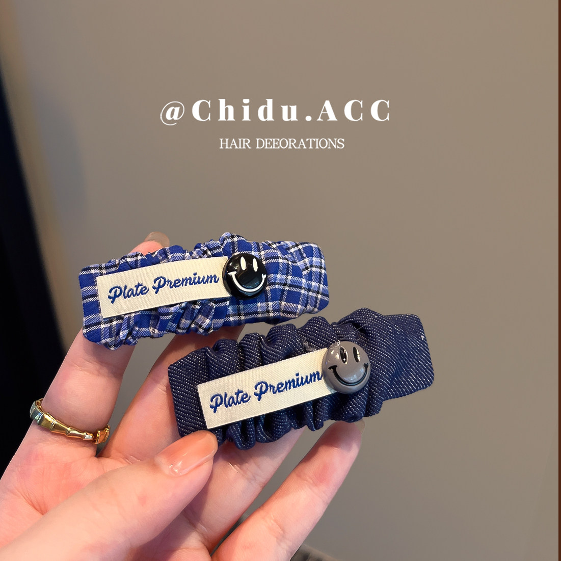 蓝色格子笑脸侧边夹发夹女韩国东大门同款发饰2024新款bb夹刘海夹,饰品/流行首饰/时尚饰品新,发饰,淘宝优惠券,粉丝福利购,淘宝优惠卷