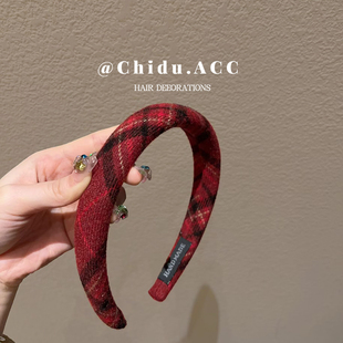 酒红色植绒海绵珍珠发箍女高颅顶洗脸压发发箍喜庆高级感头饰发饰