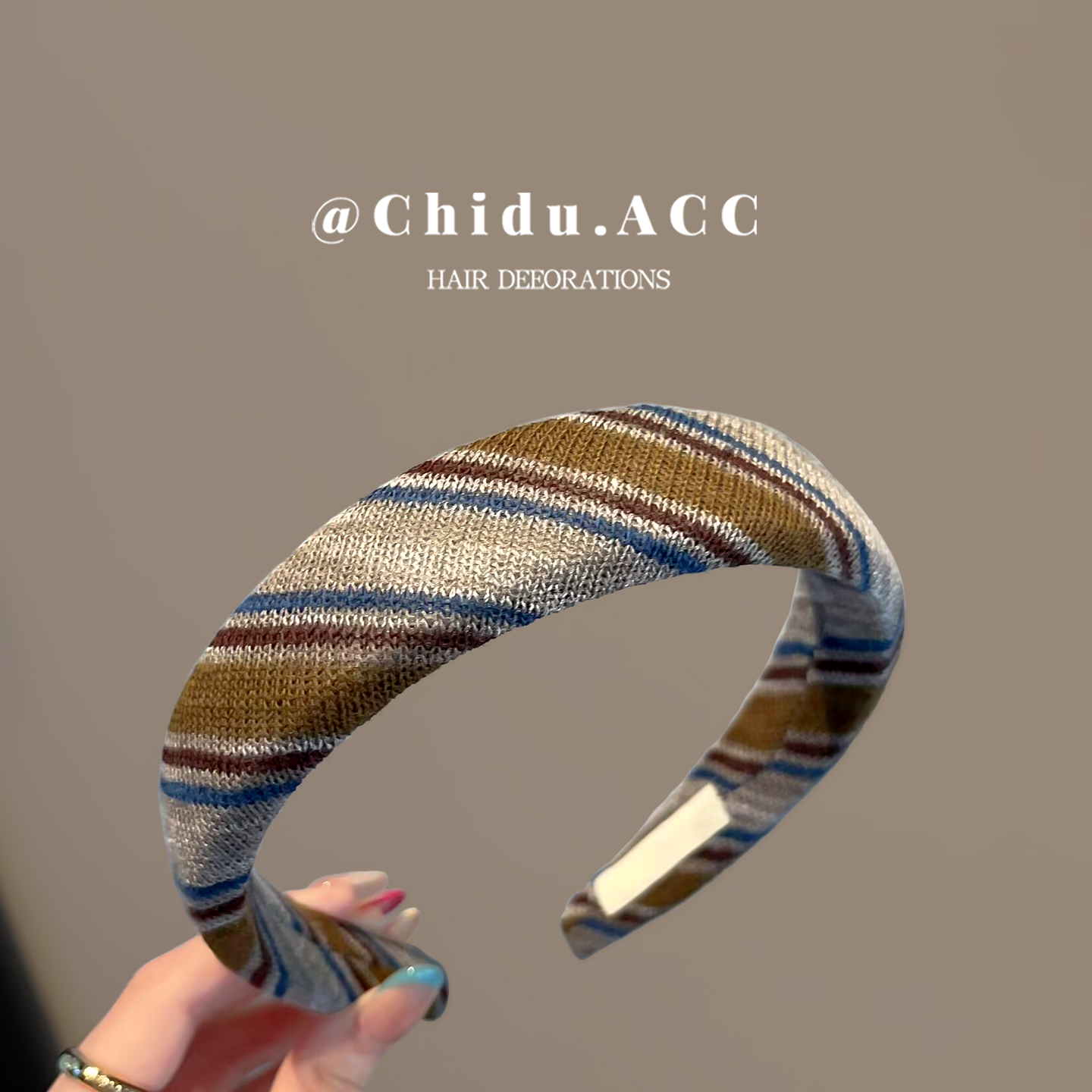 韩国东大门新款复古咖灰色条纹针织发箍女简约百搭头箍发饰头饰
