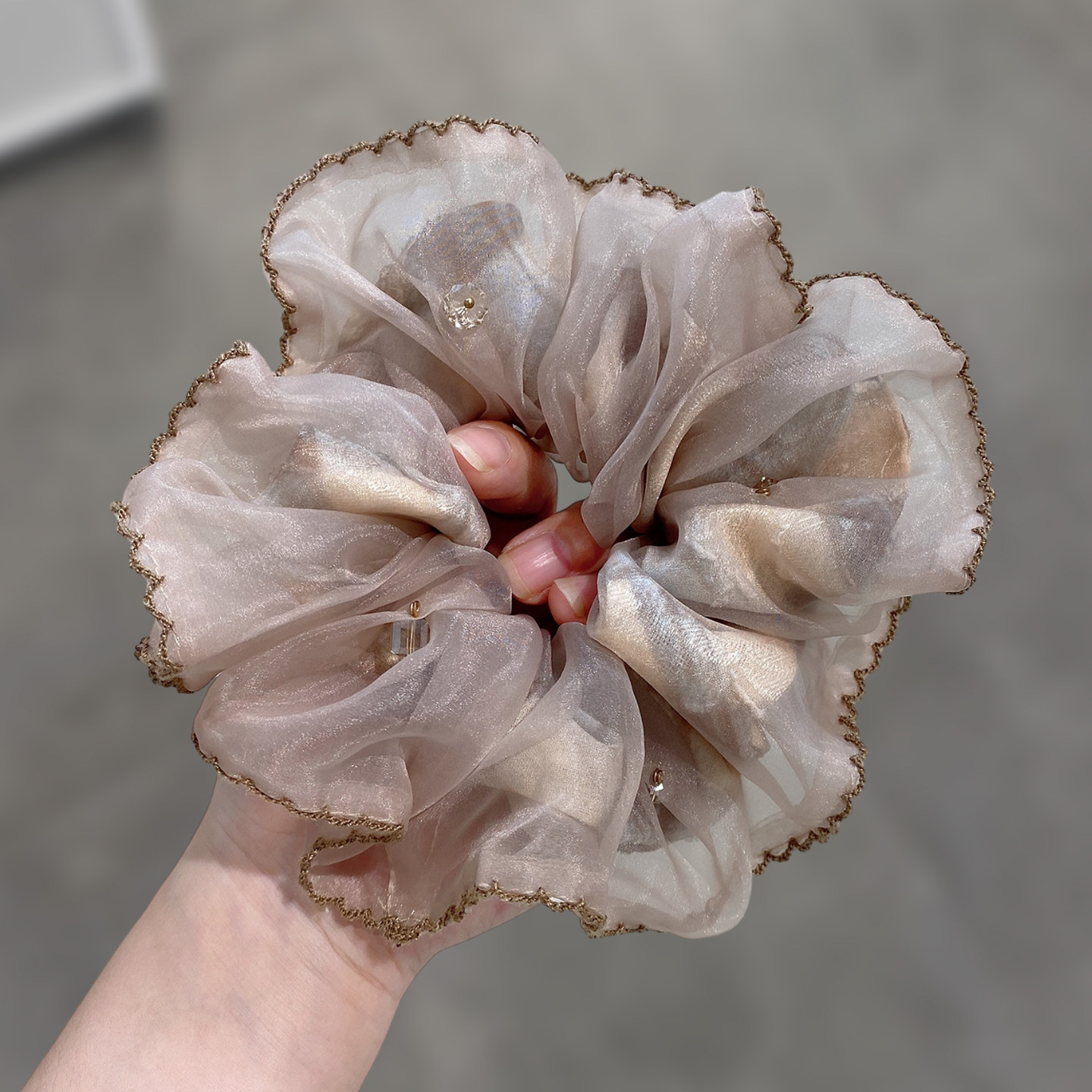 双层网纱大肠发圈波浪边蓬松显发量温柔氛围感扎发头绳通勤发饰