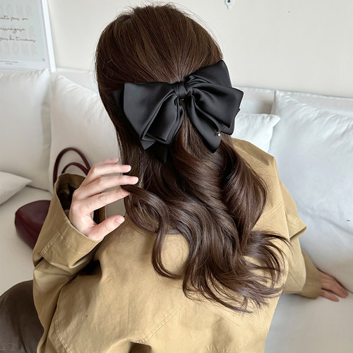 纯色缎面蝴蝶结发夹女高级感韩版弹簧夹后脑勺发卡顶夹新款发饰