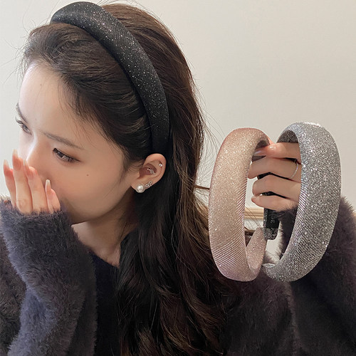 轻奢感闪闪海绵发箍女2025新款外出时尚气质增高颅顶压发头箍发卡