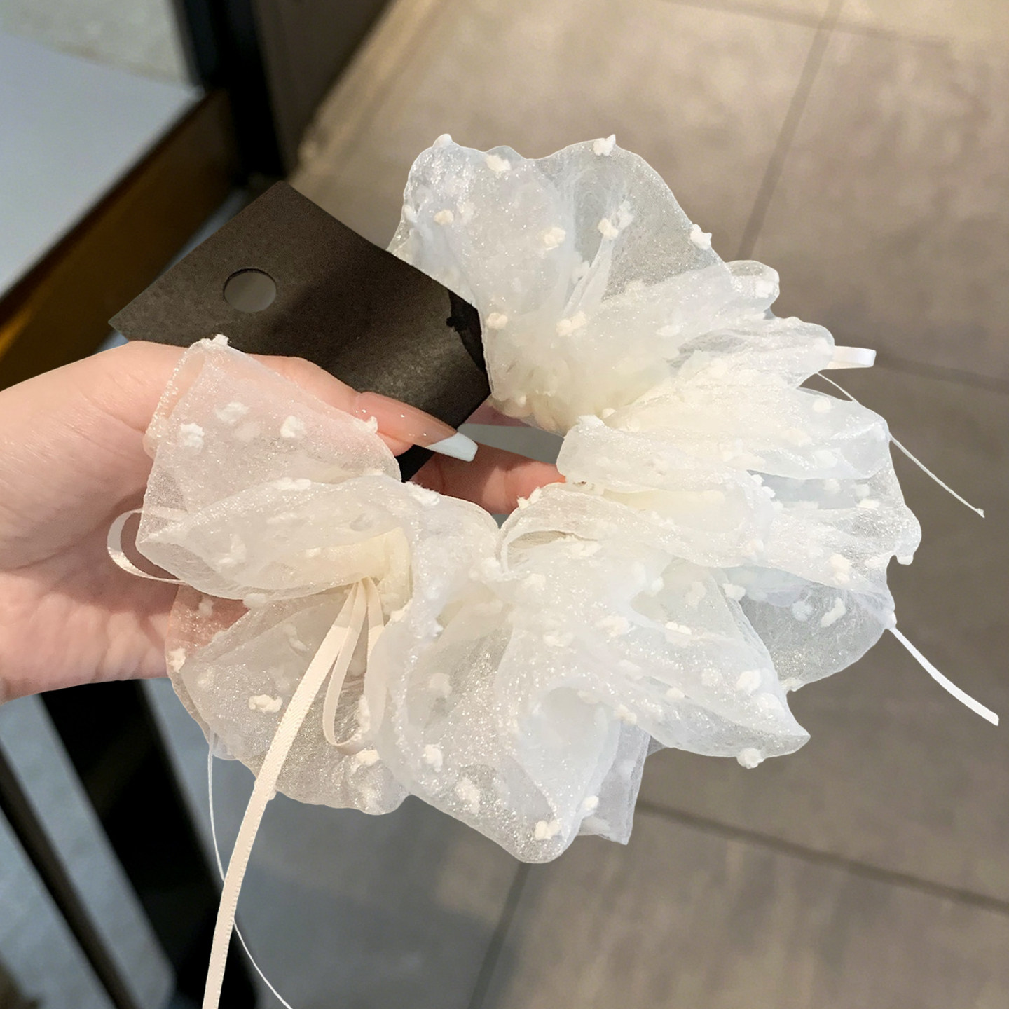 韩系仙气蓬松网纱大肠发圈蝴蝶结飘带头绳温柔干净少女感百搭头饰