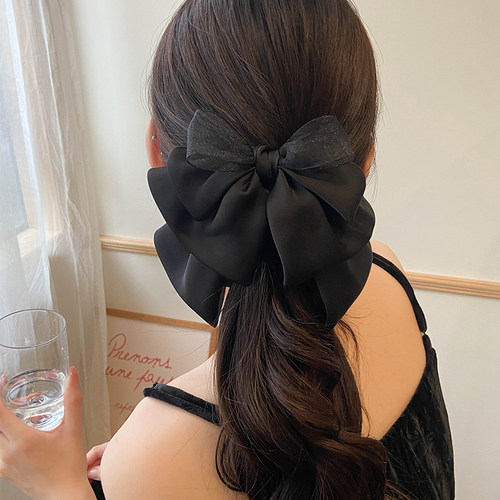 气质蝴蝶结抓夹女高级缎面简约时尚百搭气质小众设计半扎发夹发饰