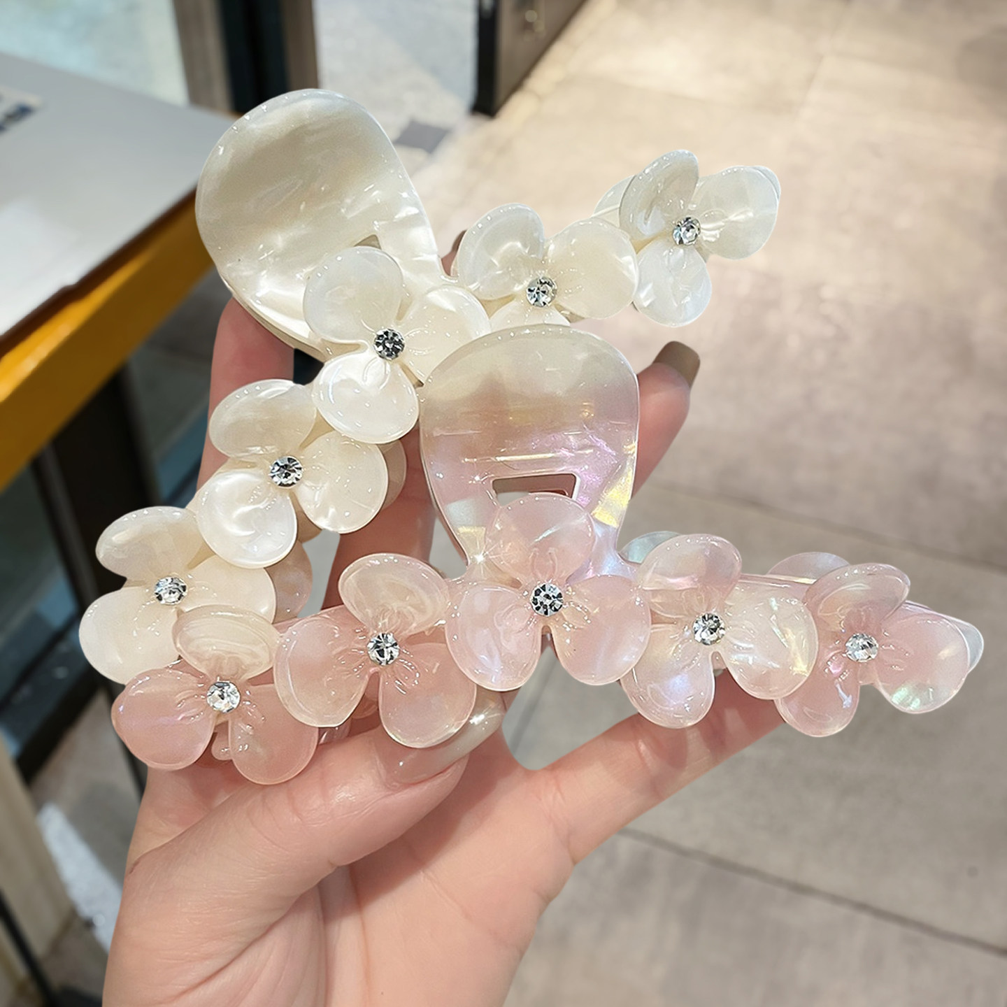 幻彩醋酸花朵抓夹大号镶钻鲨鱼夹女后脑勺盘发夹高级质感气质发饰