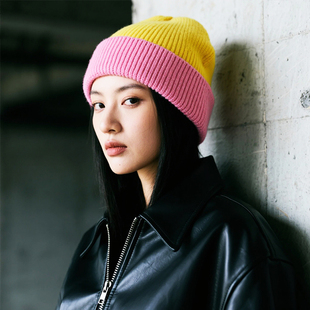 Winter hat warm hat skullcap拼接冬帽时尚保暖帽子无沿小便帽