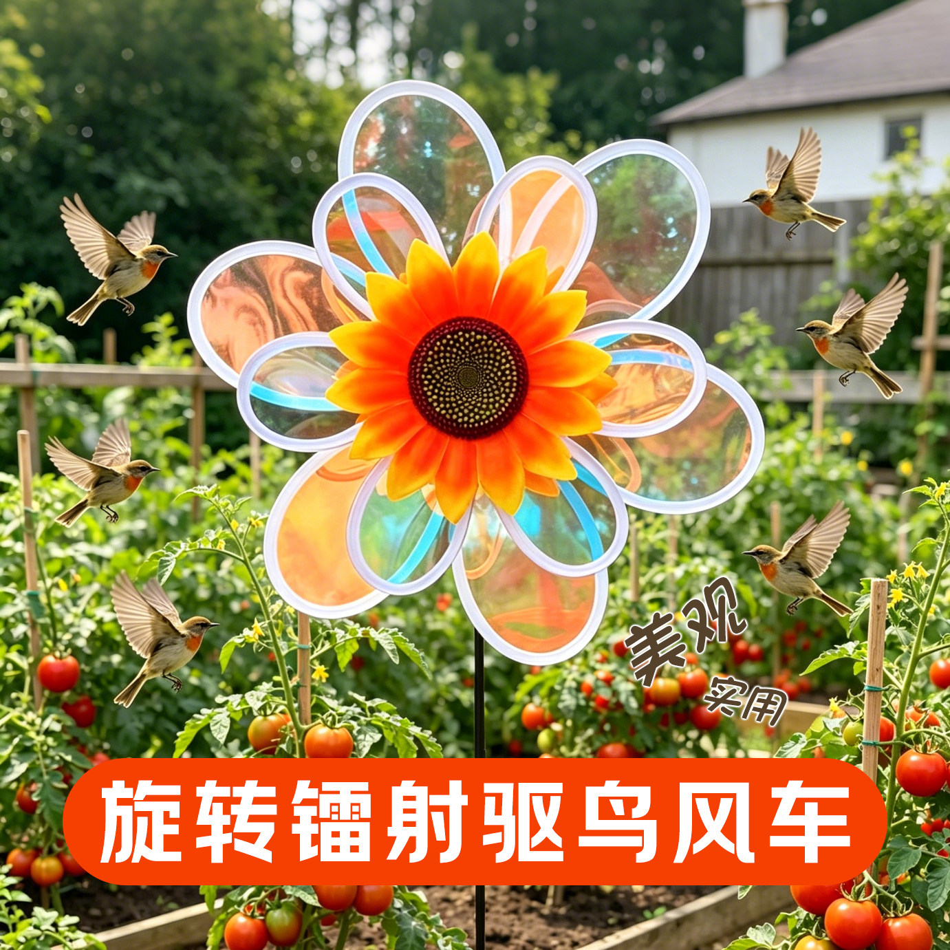 镭射驱鸟风车赶鸟驱鸟神器果园专用驱鸟器反光阳台惊吓鸟防鸟神器