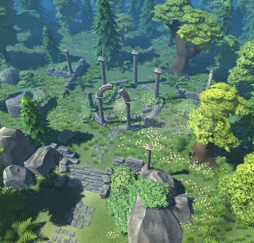 Unity3D卡通失落遗忘大陆遗迹植物树木岩石梦幻精美场景模型U3D