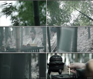 中国古代文人墨客文字竹林作诗法毛笔字竹简高清实拍视频素材