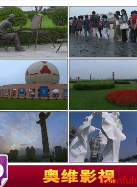 V374大连风景星海广场游客人群观光马车艺术雕像高清实拍视频素材