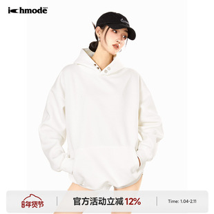 ICH MODE美式复古白色连帽卫衣女春季新款宽松休闲外套帽衫慵懒风