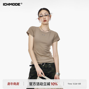 修身 短袖 正肩半袖 MODE 上衣t 流行辣妹短款 美式 新款 ICH T恤女夏季