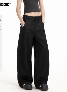 ICHMODE 美式黑色西裤女春季新款宽松直筒松弛感弯刀阔腿裤休闲裤