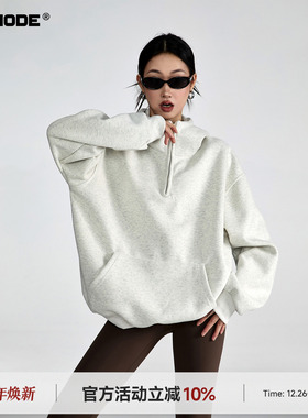 ICH MODE 美式复古连帽白色卫衣女秋宽松外套上衣新款oversize