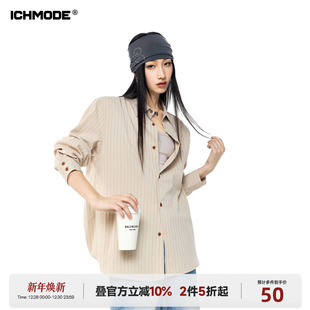 MODE 女2026春季 美式 衬衫 休闲衬衣宽松慵懒外套 复古条纹长袖 ICH