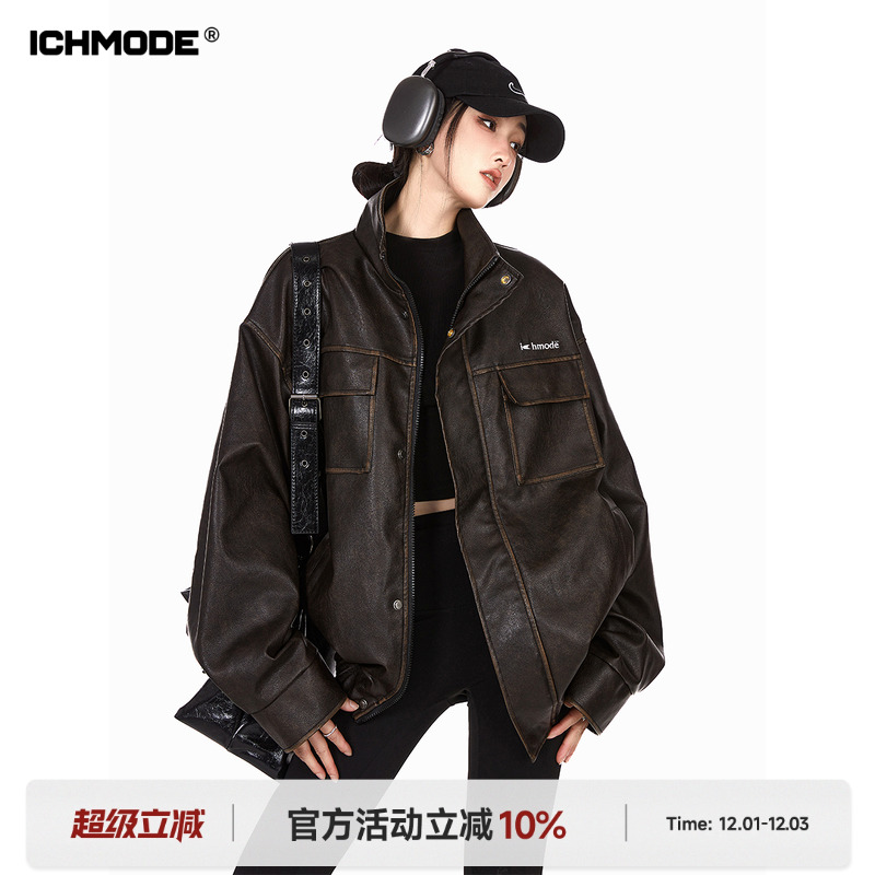 ICH MODE美式美拉德皮衣外套女2025新款秋冬棉服皮夹克夹棉加厚
