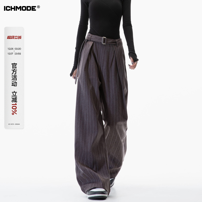 美式直筒条纹西裤阔腿休闲裤