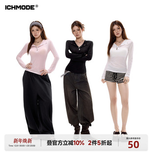 ICH MODE 物理防晒连帽罩衫外套女夏季新款修身长袖t恤打底上衣