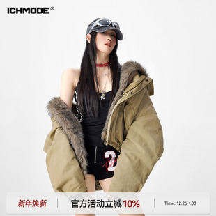 保暖夹棉毛领棉衣工装 ICHMODE 冬季 座山雕棉服女新款 加厚外套 美式