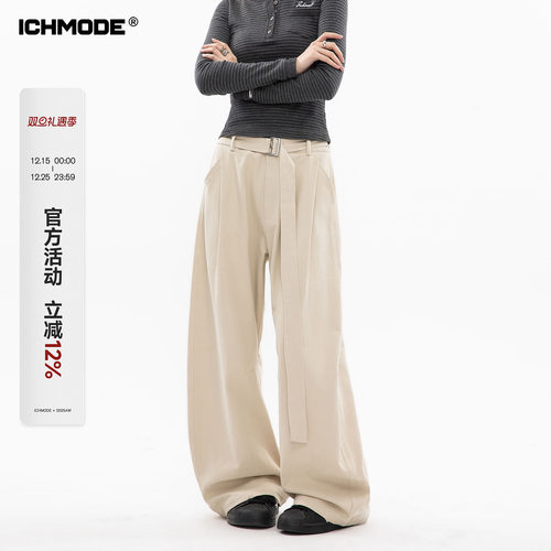 ICHMODE 美式薄款纱卡休闲裤女新款阔腿宽松裤子百搭直筒裤运动量