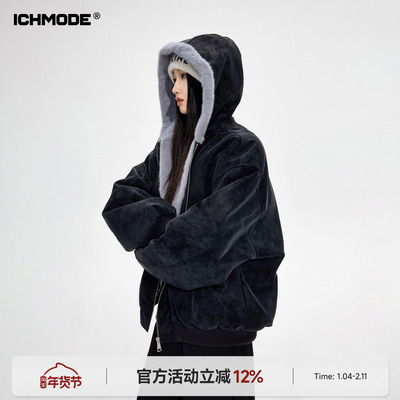 美式复古毛领连帽棉服女冬棉衣