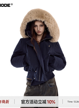 ICH MODE 美式毛领短款棉服女冬季新款加厚棉衣外套防寒保暖棉袄