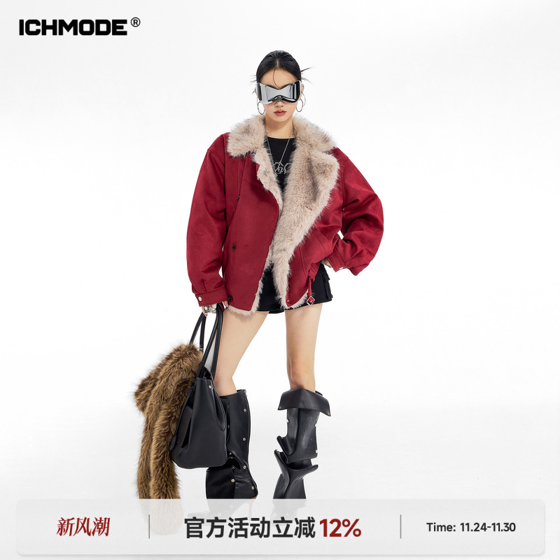 ICHMODE 美式复古座山雕毛领棉服女冬季新款防寒加厚棉袄夹棉外套