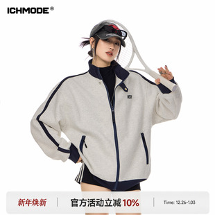 MODE 运动夹克开衫 美式 新款 卫衣上衣 复古撞色立领外套女春季 ICH