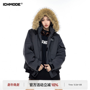 防寒保暖棉衣工装 毛领连帽棉服女冬季 外套加厚派克服 美式 ICHMODE