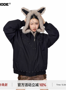 ICH MODE 美式耳朵座山雕毛领棉服女秋冬季新款宽松夹棉外套棉衣