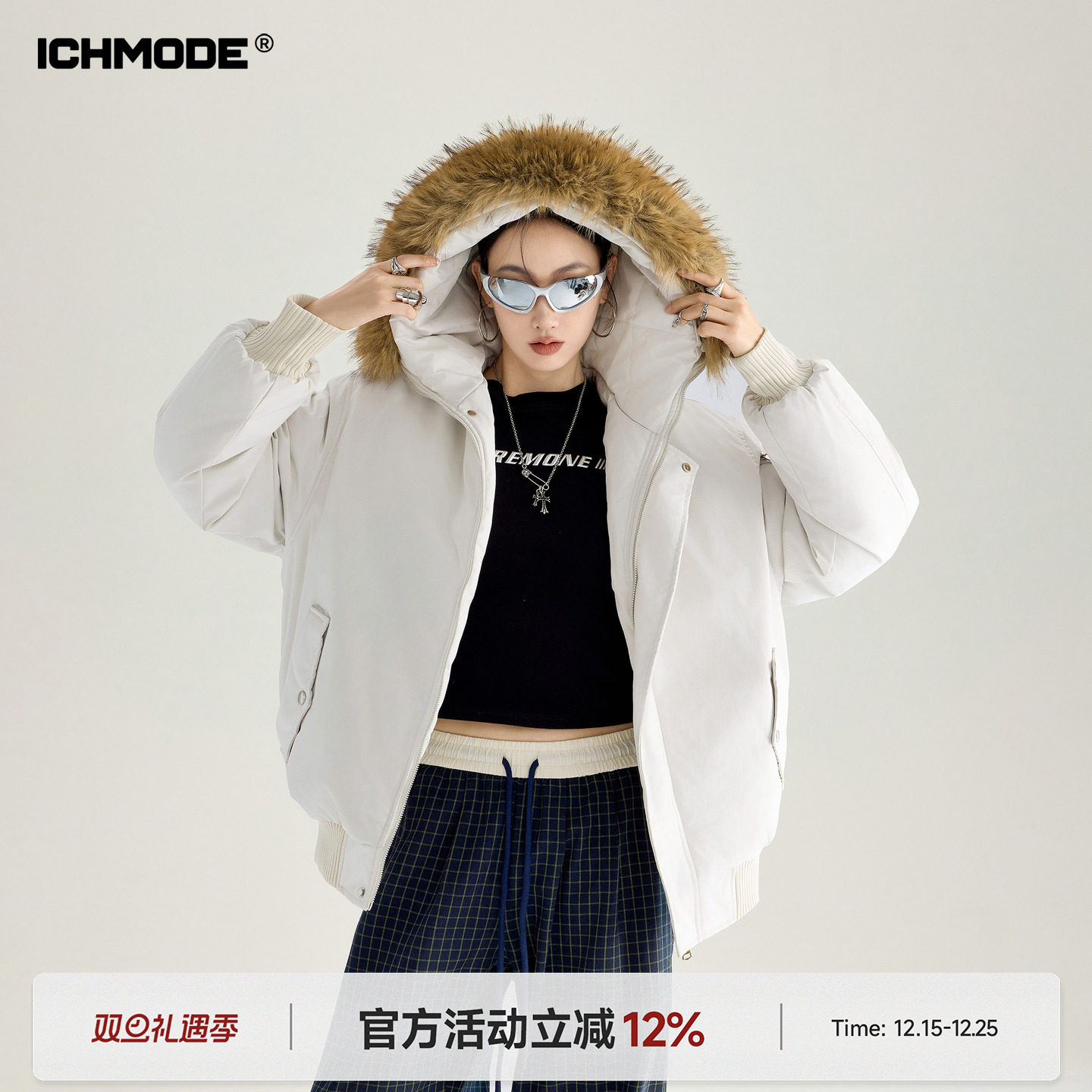 美式复古连帽派克服女冬棉服