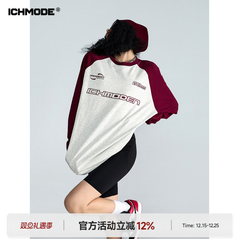 ICH MODE 美式复古圆领卫衣女2026新款秋宽松休闲百搭T恤上衣