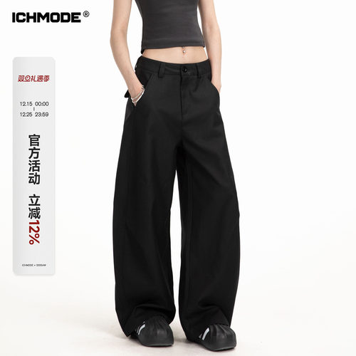 美式黑色休闲裤女直筒西装裤