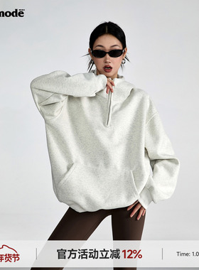 ICH MODE 美式复古连帽白色卫衣女秋宽松外套上衣新款oversize