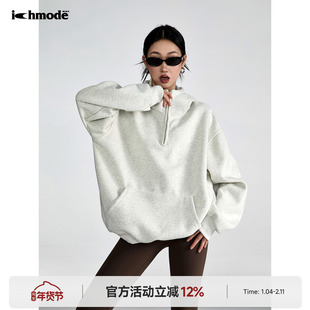 ICH MODE 美式复古连帽白色卫衣女秋宽松外套上衣新款oversize