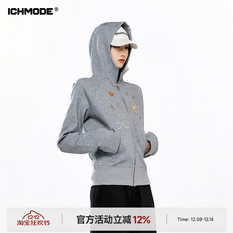 美式连帽修身短款开衫外套女