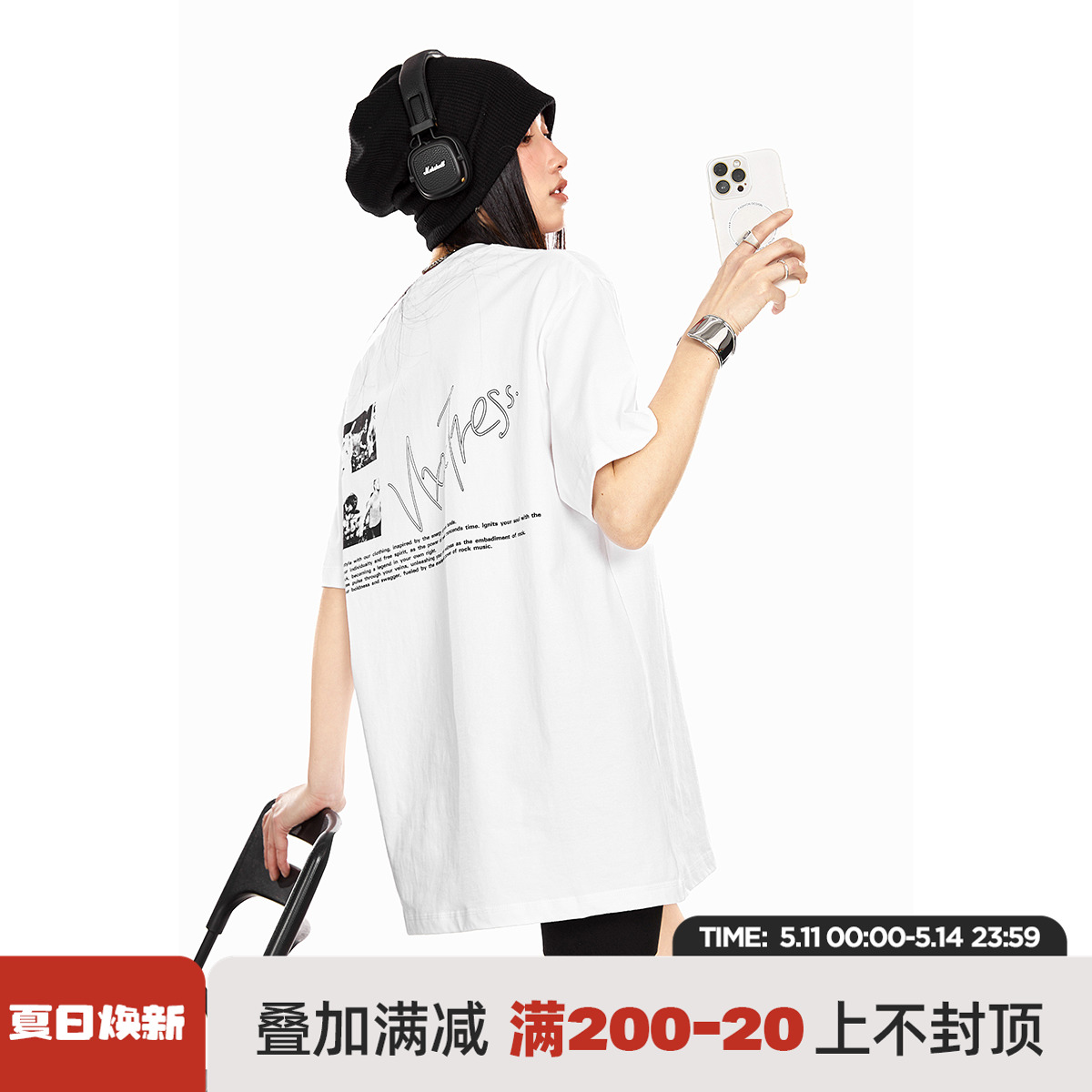 ICH MODE 260G重磅潮牌背后印花美式短袖oversiz