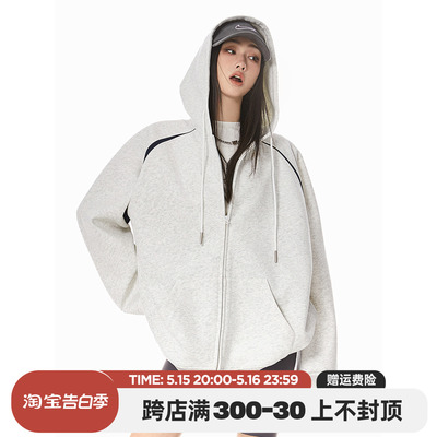 ICH MODE 400G潮酷美式卫衣连帽女休闲复古高街开衫外套女春秋款