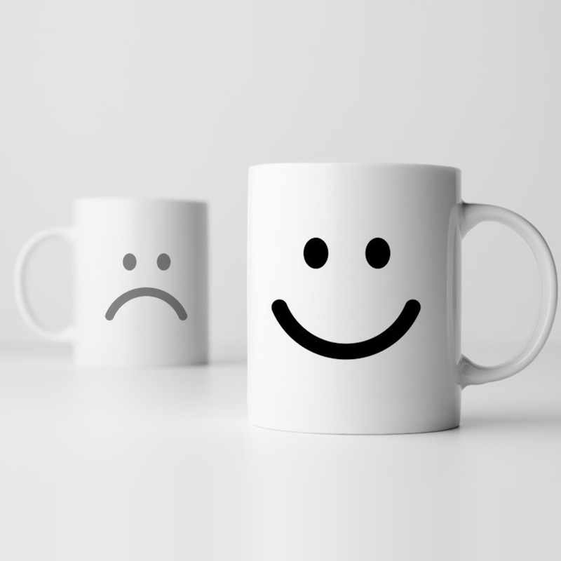 笑脸哭脸图案陶瓷马克杯 创意居家喝水杯子 办公室咖啡水杯
