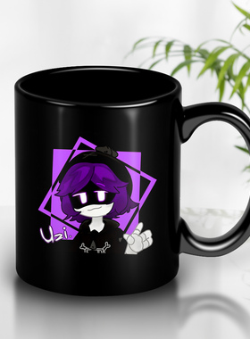 Murder Drones无机杀手周边马克杯 uzi陶瓷杯 水杯 全黑色咖啡杯