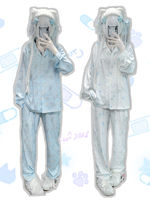 Yameko original water-colored cat pajamas, subculture fishbone cat head ice silk short-sleeved shirt, long pants, set shirt, cute and homebody thumbnail 6